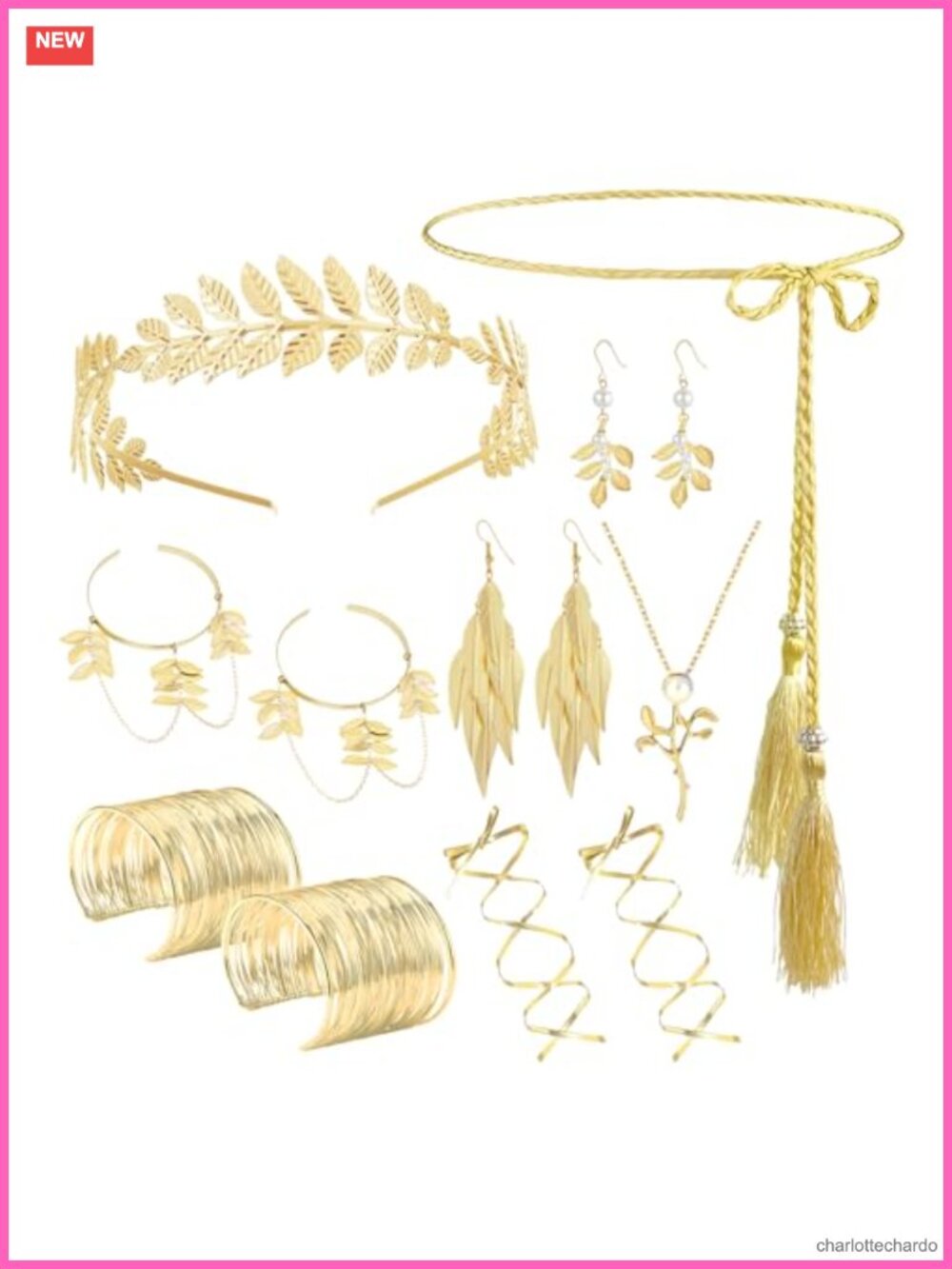 Greek Goddess Costume Accessory Set Gold Tone Laurel Leaf Toga Party